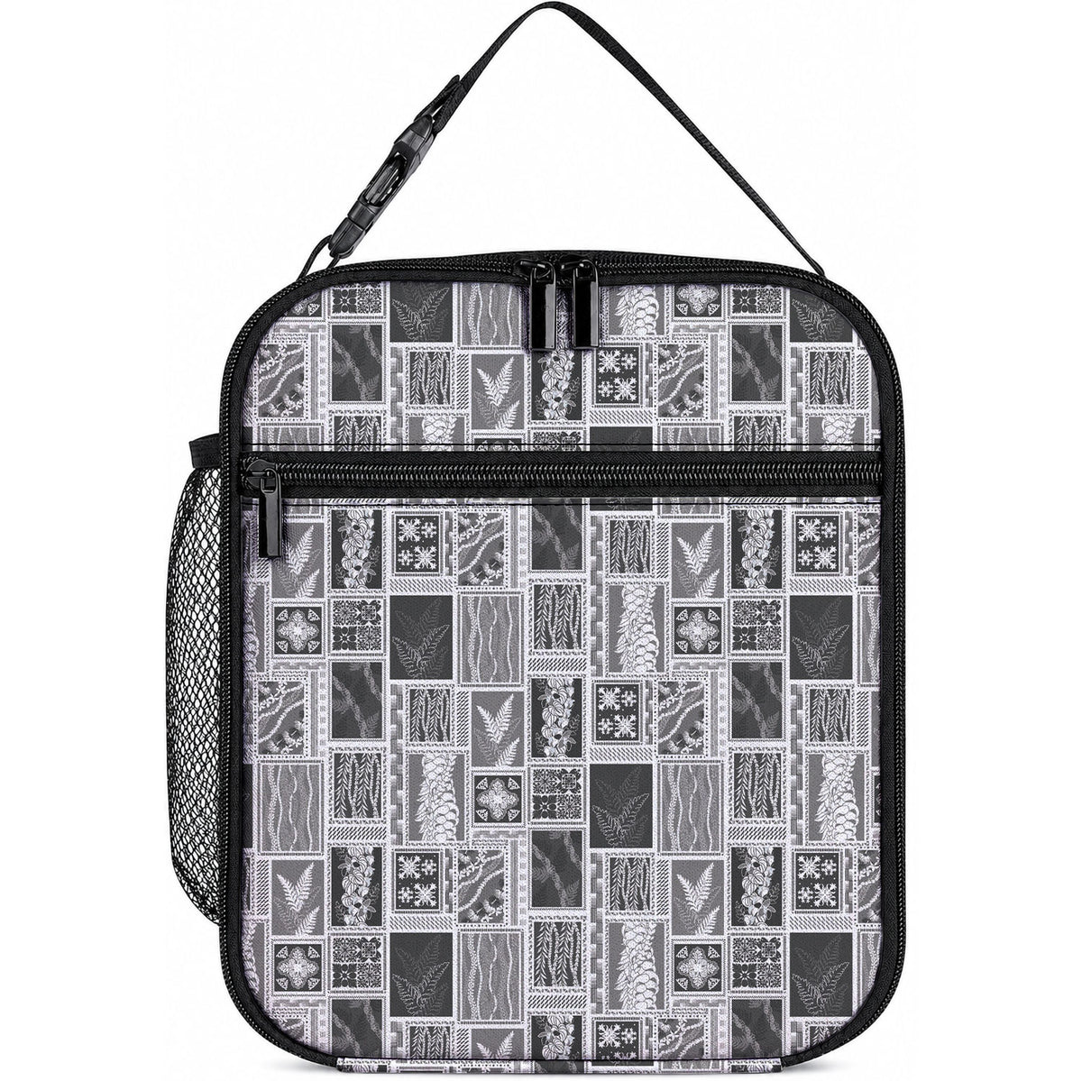 Vintage Aloha Block Quilt Lunch Bag Black Inspired Lei Motifs LT9 10.2 × 8.3 × 4.3 inch Black - Polynesian Pride