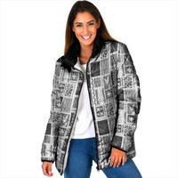 Vintage Aloha Block Quilt Padded Jacket Black Inspired Lei Motifs - Polynesian Pride