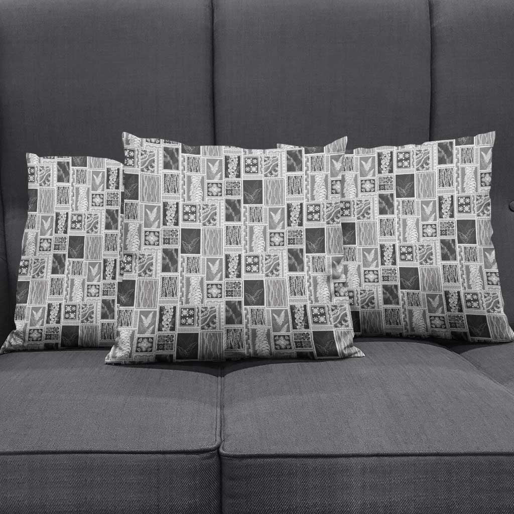 Vintage Aloha Block Quilt Pillow Cover Black Inspired Lei Motifs - Polynesian Pride