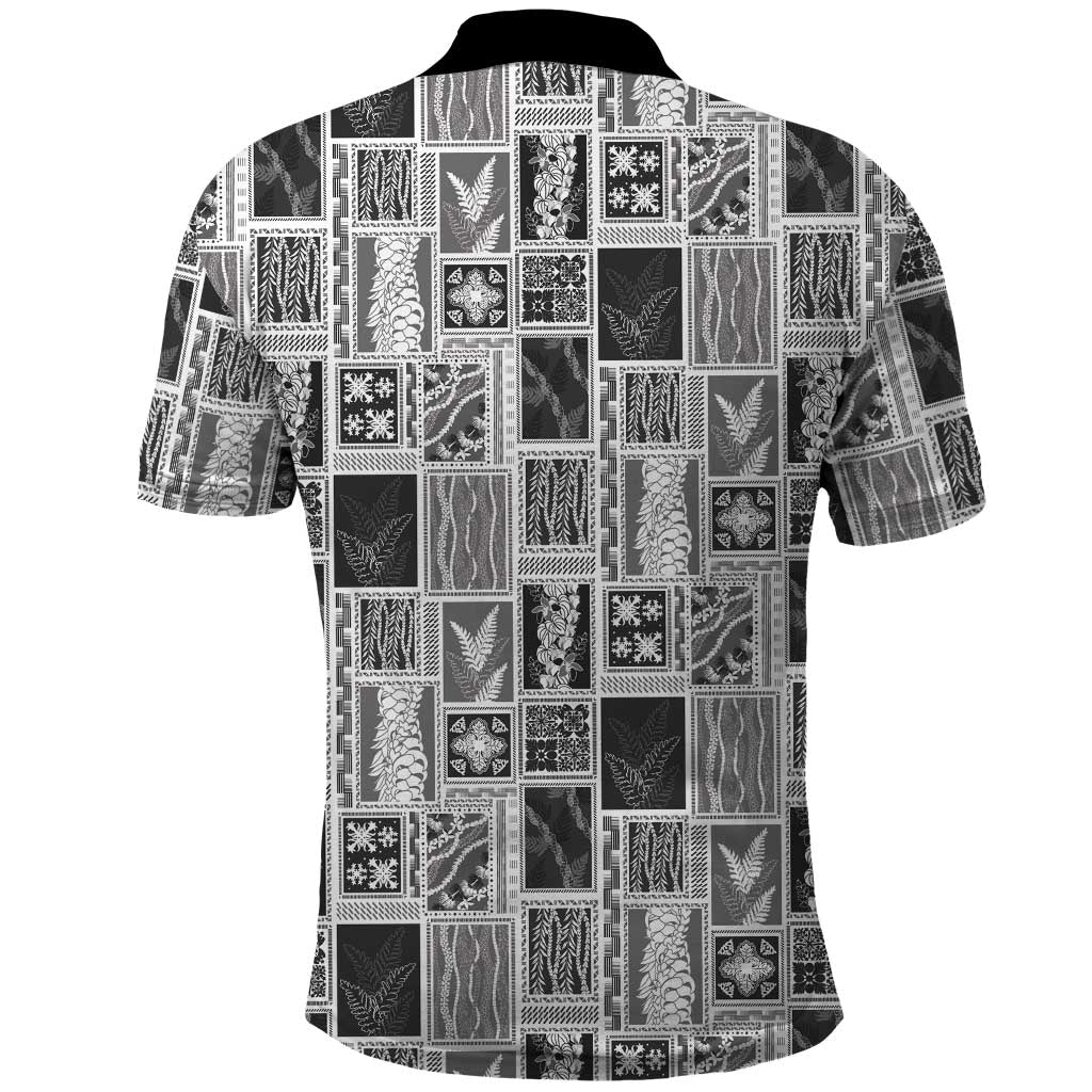 Vintage Aloha Block Quilt Polo Shirt Black Inspired Lei Motifs LT9 - Polynesian Pride