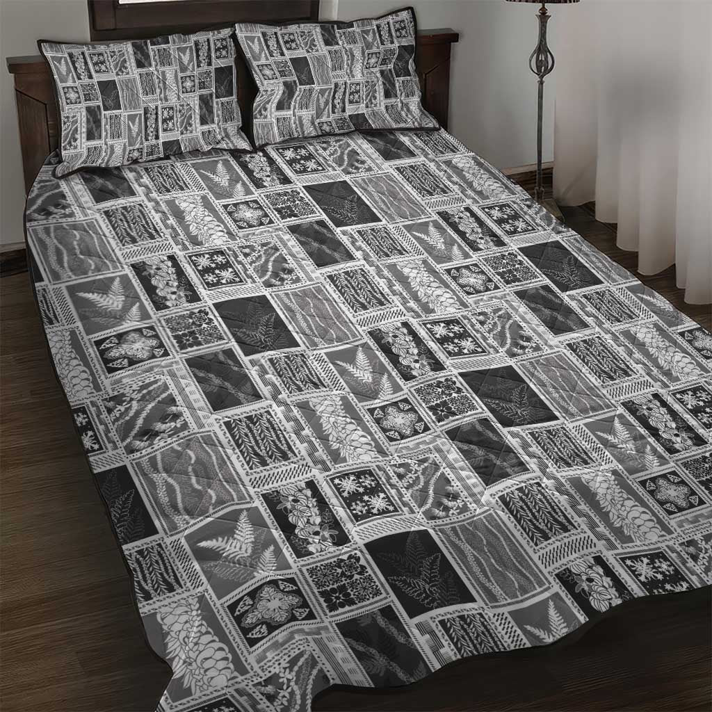 Vintage Aloha Block Quilt Quilt Bed Set Black Inspired Lei Motifs - Polynesian Pride