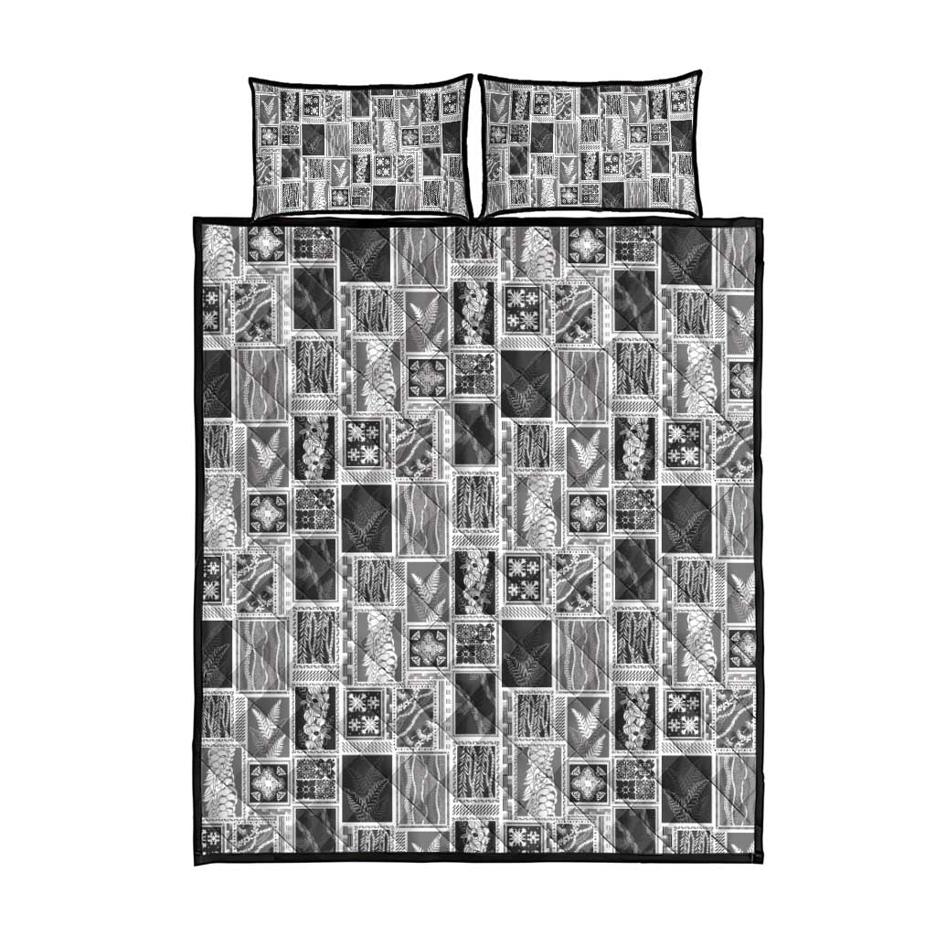 Vintage Aloha Block Quilt Quilt Bed Set Black Inspired Lei Motifs - Polynesian Pride