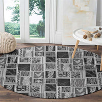 Vintage Aloha Block Quilt Round Carpet Black Inspired Lei Motifs - Polynesian Pride