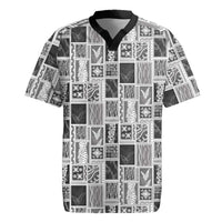 Vintage Aloha Block Quilt Rugby Jersey Black Inspired Lei Motifs - Polynesian Pride