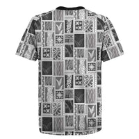 Vintage Aloha Block Quilt Rugby Jersey Black Inspired Lei Motifs - Polynesian Pride