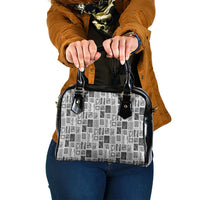 Vintage Aloha Block Quilt Shoulder Handbag Black Inspired Lei Motifs - Polynesian Pride