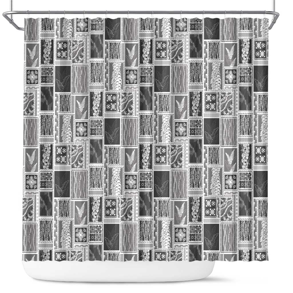 Vintage Aloha Block Quilt Shower Curtain Black Inspired Lei Motifs LT9 Black - Polynesian Pride