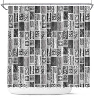 Vintage Aloha Block Quilt Shower Curtain Black Inspired Lei Motifs LT9 Black - Polynesian Pride