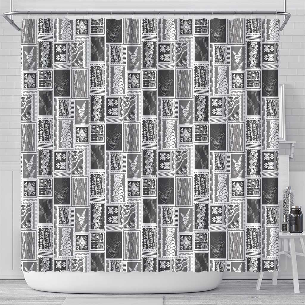 Vintage Aloha Block Quilt Shower Curtain Black Inspired Lei Motifs LT9 - Polynesian Pride