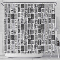 Vintage Aloha Block Quilt Shower Curtain Black Inspired Lei Motifs LT9 - Polynesian Pride