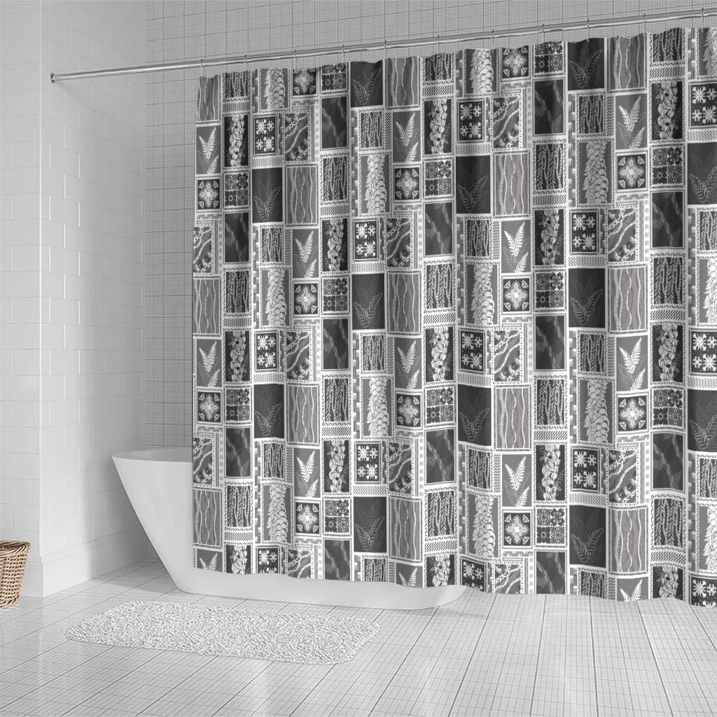 Vintage Aloha Block Quilt Shower Curtain Black Inspired Lei Motifs LT9 - Polynesian Pride