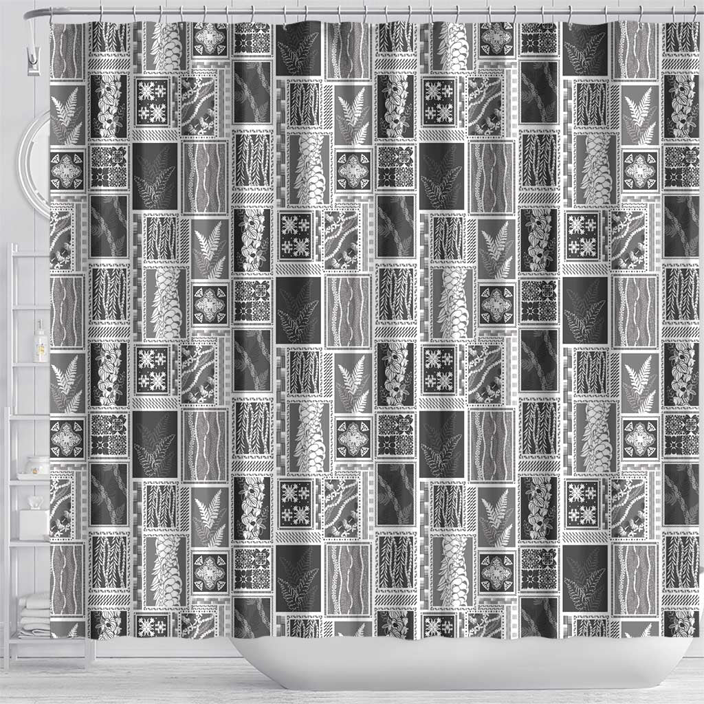 Vintage Aloha Block Quilt Shower Curtain Black Inspired Lei Motifs LT9 - Polynesian Pride