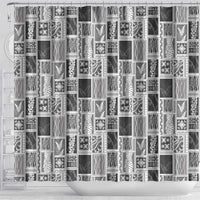 Vintage Aloha Block Quilt Shower Curtain Black Inspired Lei Motifs LT9 - Polynesian Pride