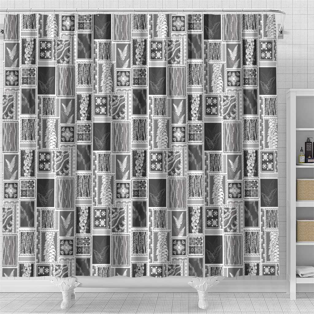 Vintage Aloha Block Quilt Shower Curtain Black Inspired Lei Motifs LT9 - Polynesian Pride