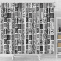 Vintage Aloha Block Quilt Shower Curtain Black Inspired Lei Motifs LT9 - Polynesian Pride