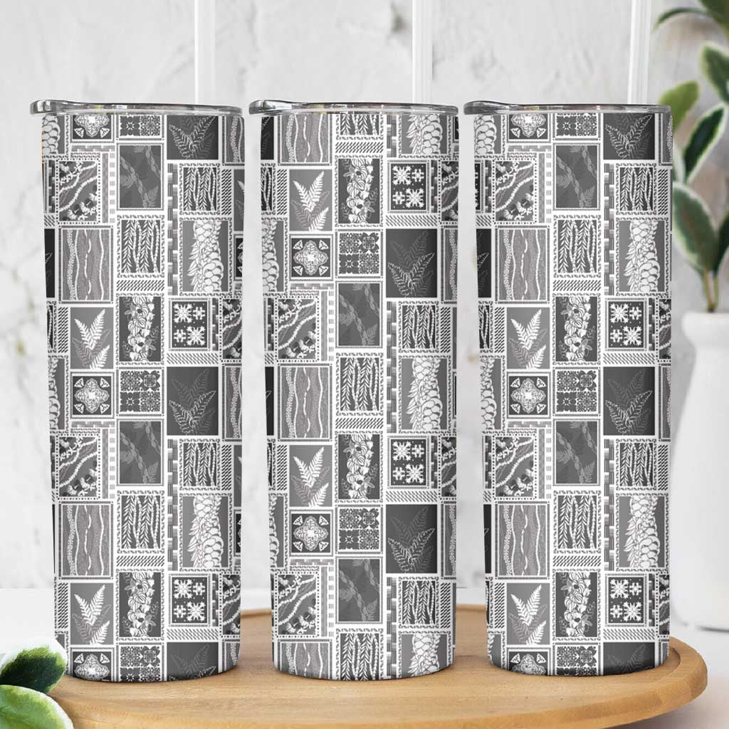 Vintage Aloha Block Quilt Skinny Tumbler Black Inspired Lei Motifs - Polynesian Pride