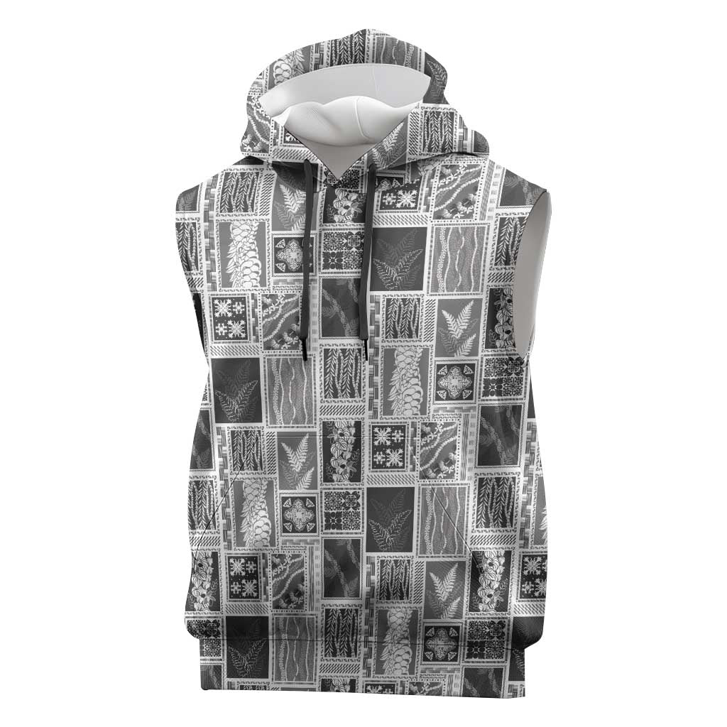 Vintage Aloha Block Quilt Sleeveless Hoodie Black Inspired Lei Motifs - Polynesian Pride