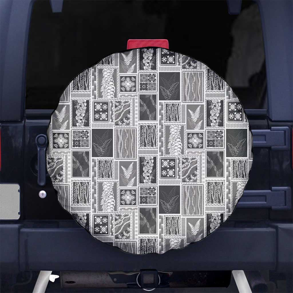 Vintage Aloha Block Quilt Spare Tire Cover Black Inspired Lei Motifs - Polynesian Pride