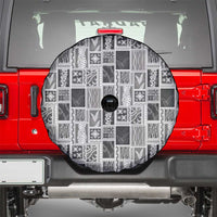Vintage Aloha Block Quilt Spare Tire Cover Black Inspired Lei Motifs - Polynesian Pride