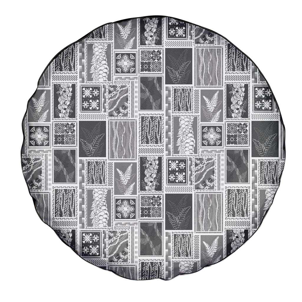 Vintage Aloha Block Quilt Spare Tire Cover Black Inspired Lei Motifs - Polynesian Pride