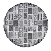 Vintage Aloha Block Quilt Spare Tire Cover Black Inspired Lei Motifs - Polynesian Pride