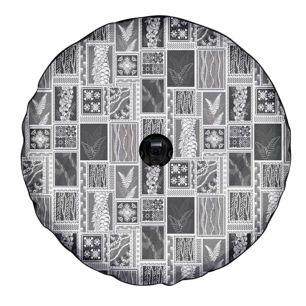 Vintage Aloha Block Quilt Spare Tire Cover Black Inspired Lei Motifs - Polynesian Pride