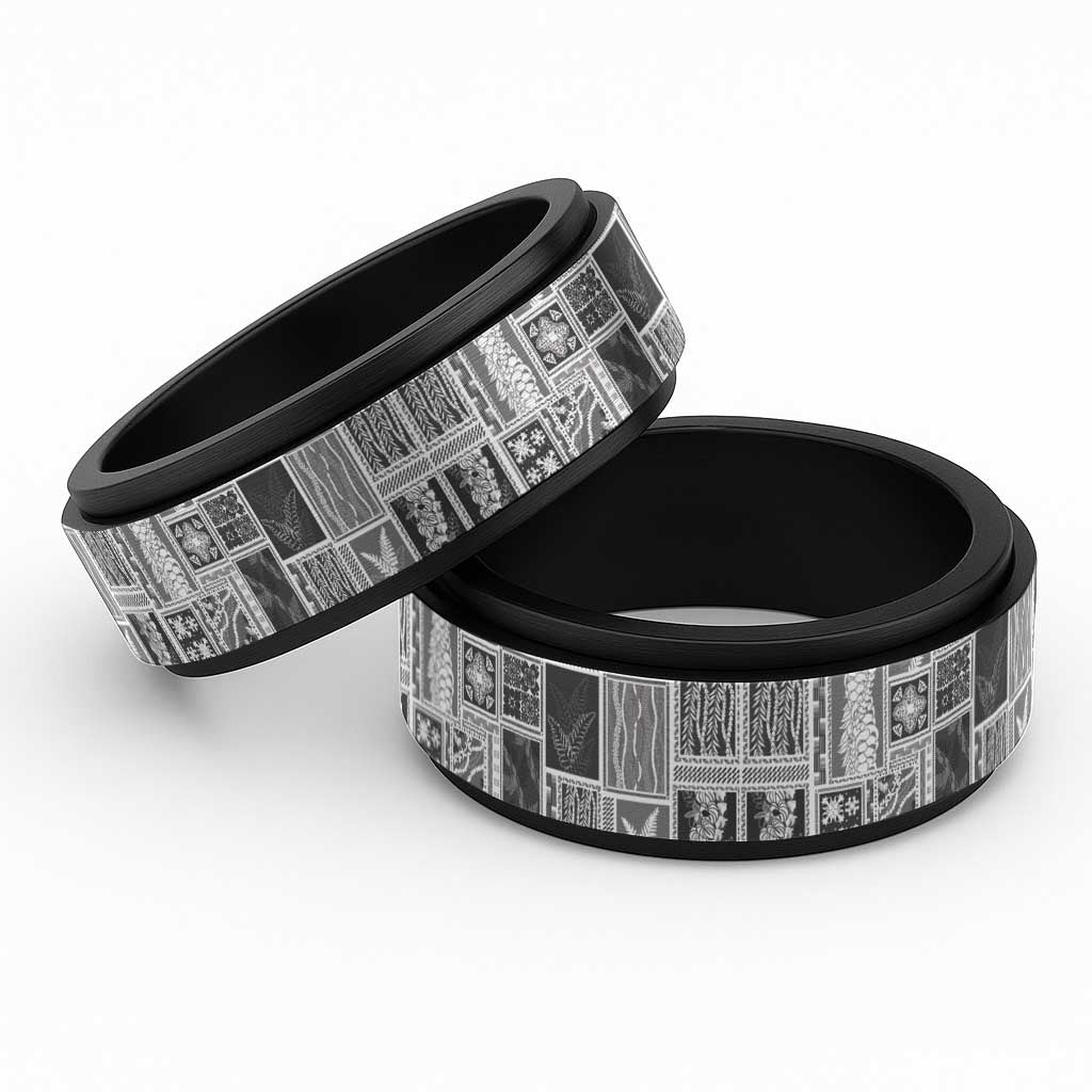Vintage Aloha Block Quilt Spinner Ring Black Inspired Lei Motifs - Polynesian Pride