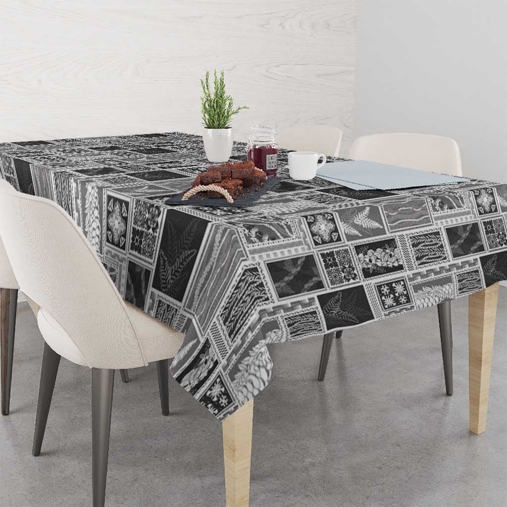 Vintage Aloha Block Quilt Tablecloth Black Inspired Lei Motifs - Polynesian Pride