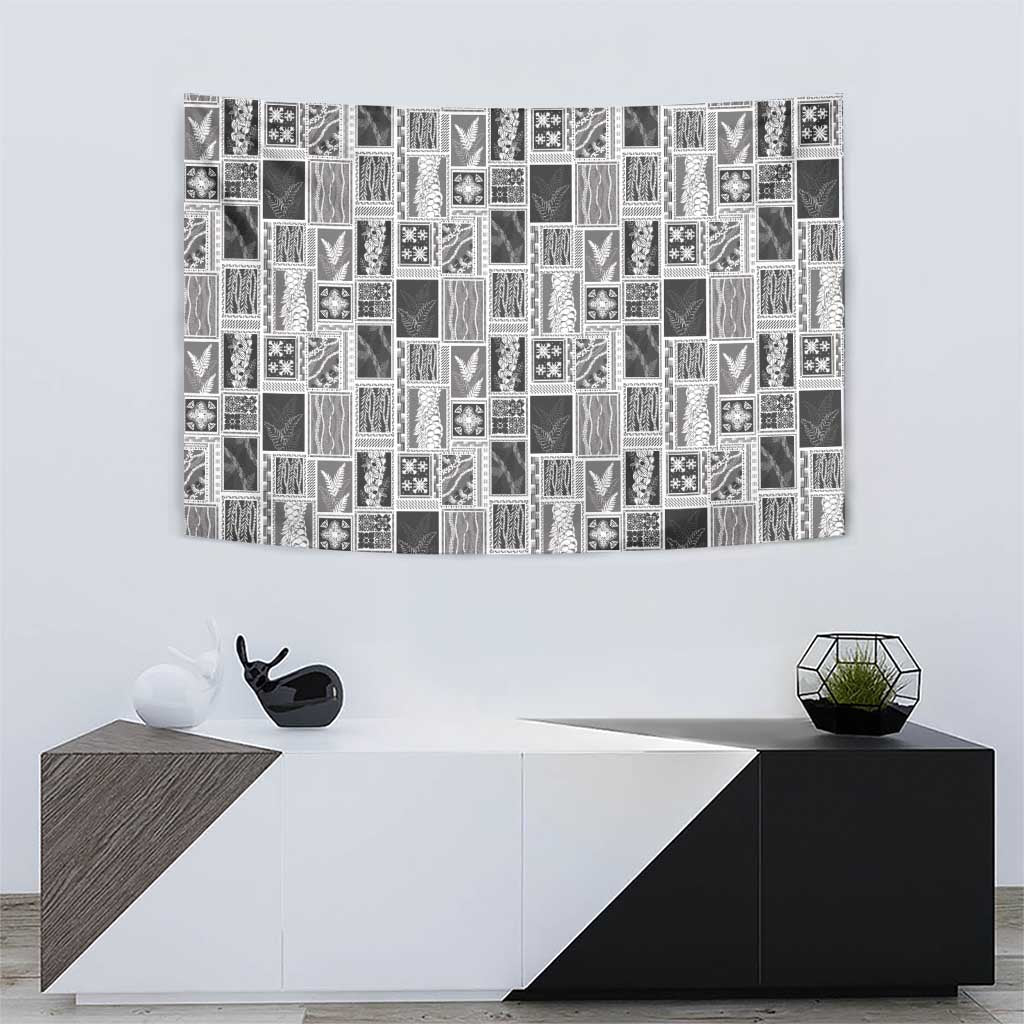 Vintage Aloha Block Quilt Tapestry Black Inspired Lei Motifs - Polynesian Pride