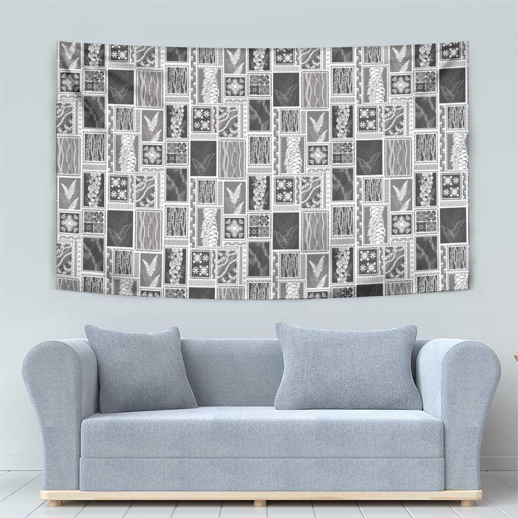 Vintage Aloha Block Quilt Tapestry Black Inspired Lei Motifs - Polynesian Pride
