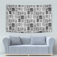 Vintage Aloha Block Quilt Tapestry Black Inspired Lei Motifs - Polynesian Pride