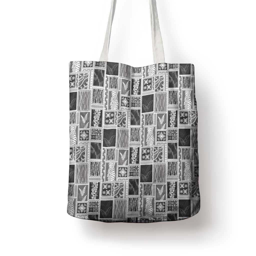 Vintage Aloha Block Quilt Tote Bag Black Inspired Lei Motifs - Polynesian Pride