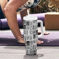 Vintage Aloha Block Quilt Tumbler With Handle Black Inspired Lei Motifs - Polynesian Pride