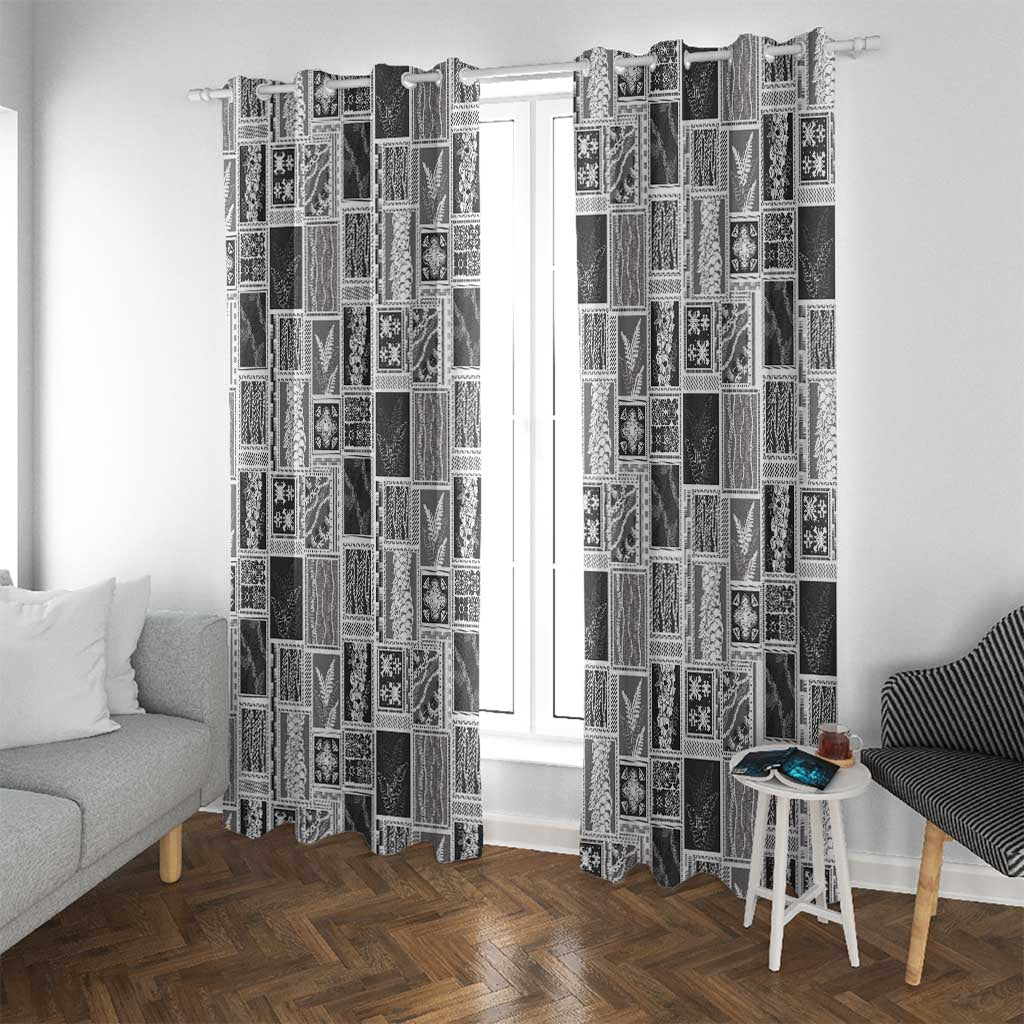 Vintage Aloha Block Quilt Window Curtain Black Inspired Lei Motifs - Polynesian Pride