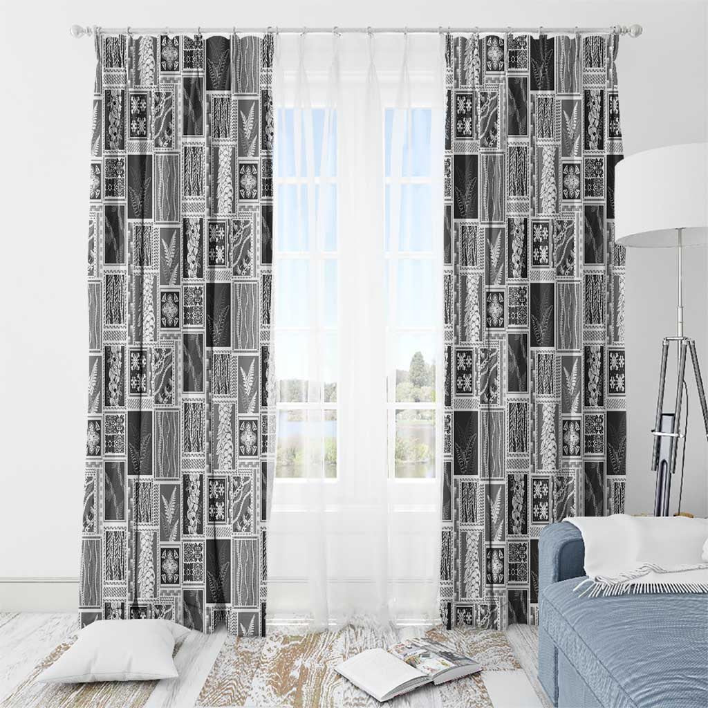 Vintage Aloha Block Quilt Window Curtain Black Inspired Lei Motifs - Polynesian Pride