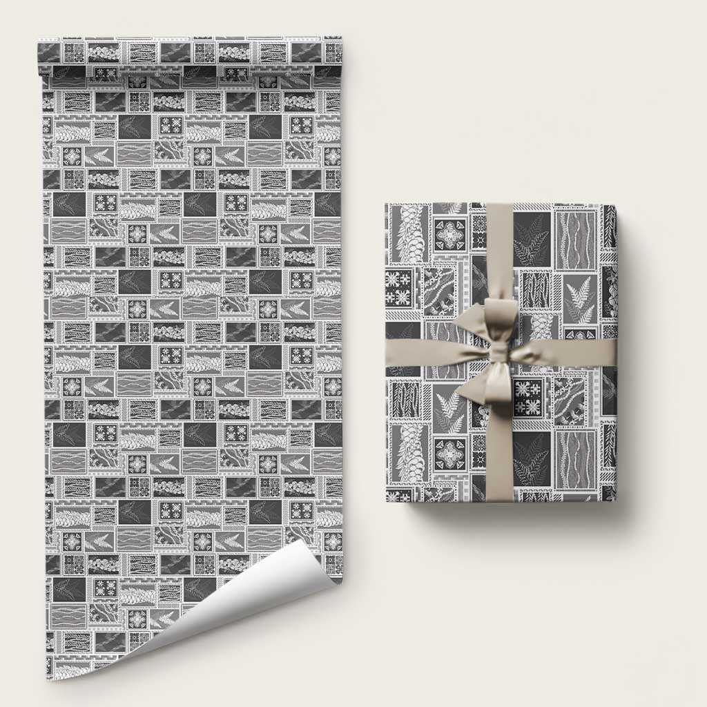 Vintage Aloha Block Quilt Wrapping Paper Black Inspired Lei Motifs - Polynesian Pride