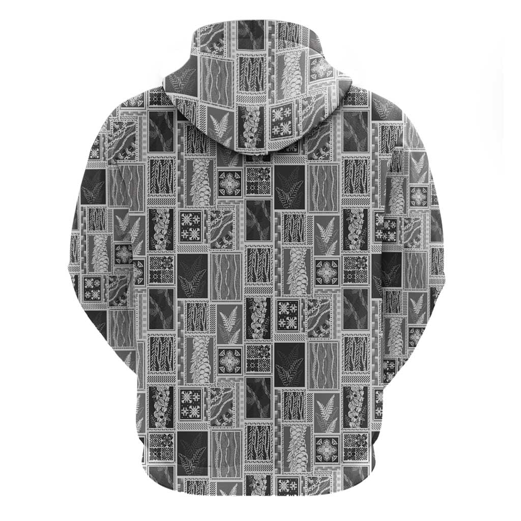 Vintage Aloha Block Quilt Zip Hoodie Black Inspired Lei Motifs - Polynesian Pride