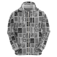 Vintage Aloha Block Quilt Zip Hoodie Black Inspired Lei Motifs - Polynesian Pride