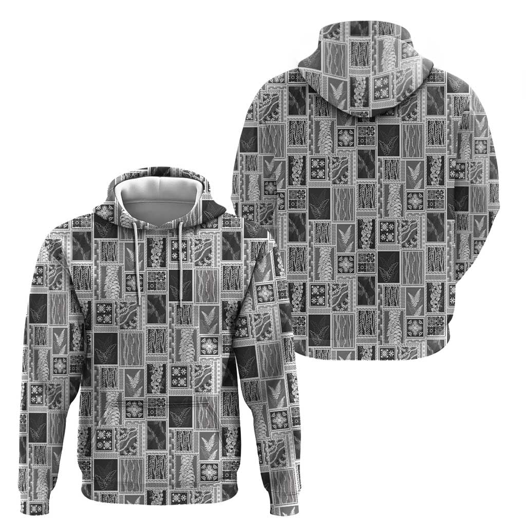 Vintage Aloha Block Quilt Zip Hoodie Black Inspired Lei Motifs - Polynesian Pride