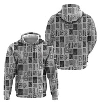 Vintage Aloha Block Quilt Zip Hoodie Black Inspired Lei Motifs - Polynesian Pride