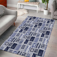 Vintage Aloha Block Quilt Area Rug Blue Inspired Lei Motifs - Polynesian Pride