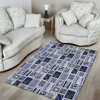 Vintage Aloha Block Quilt Area Rug Blue Inspired Lei Motifs - Polynesian Pride