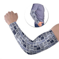 Vintage Aloha Block Quilt Arm Sleeves Blue Inspired Lei Motifs - Polynesian Pride