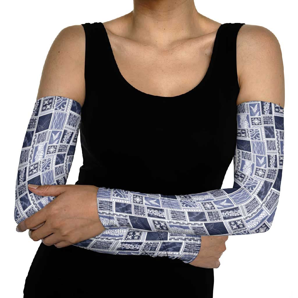 Vintage Aloha Block Quilt Arm Sleeves Blue Inspired Lei Motifs - Polynesian Pride