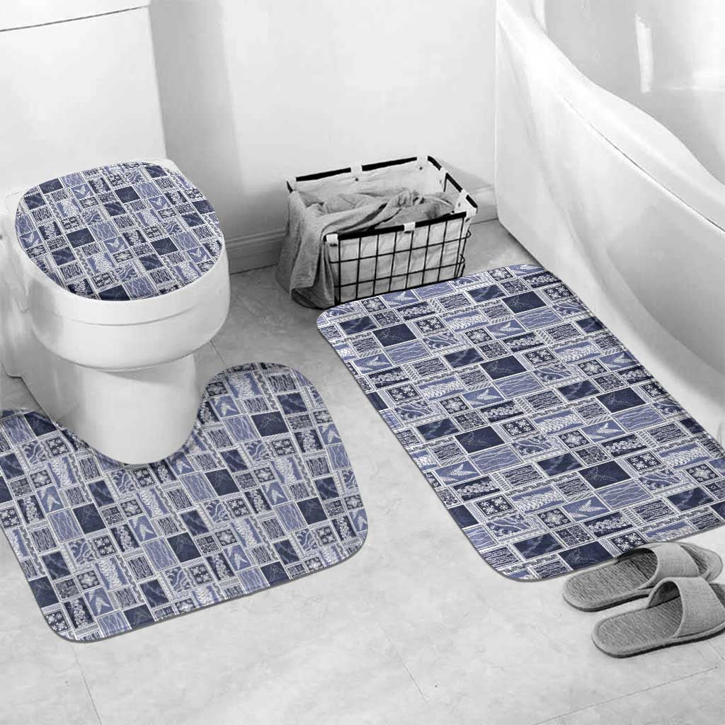 Vintage Aloha Block Quilt Bathroom Set Blue Inspired Lei Motifs - Polynesian Pride