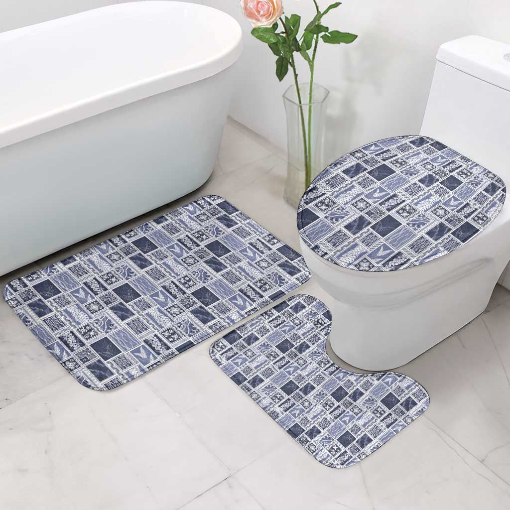 Vintage Aloha Block Quilt Bathroom Set Blue Inspired Lei Motifs - Polynesian Pride