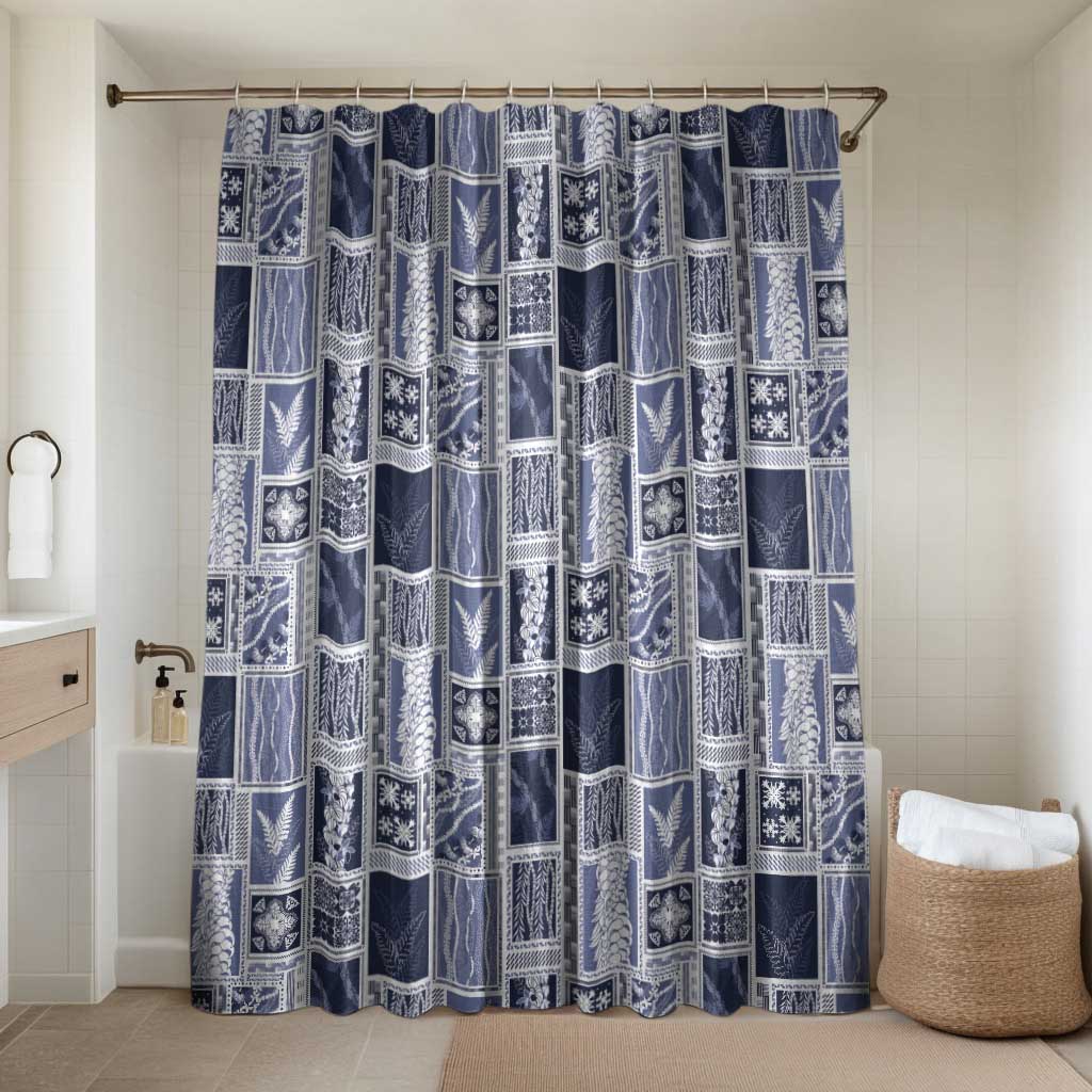 Vintage Aloha Block Quilt Bathroom Set Blue Inspired Lei Motifs - Polynesian Pride