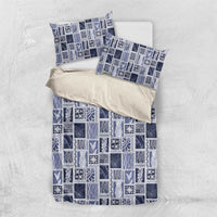 Vintage Aloha Block Quilt Bedding Set Blue Inspired Lei Motifs - Polynesian Pride