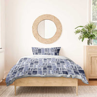 Vintage Aloha Block Quilt Bedding Set Blue Inspired Lei Motifs - Polynesian Pride