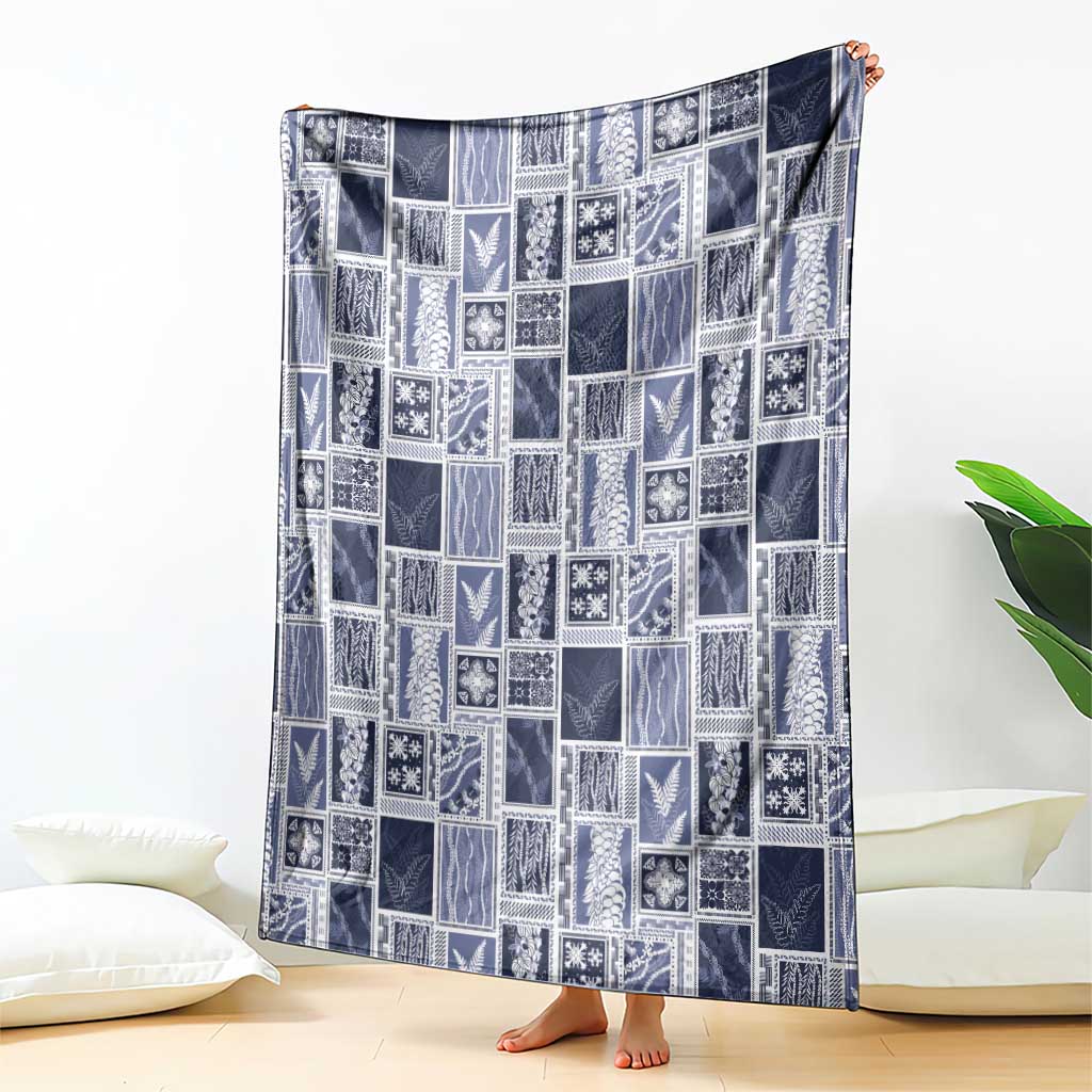 Vintage Aloha Block Quilt Blanket Blue Inspired Lei Motifs - Polynesian Pride